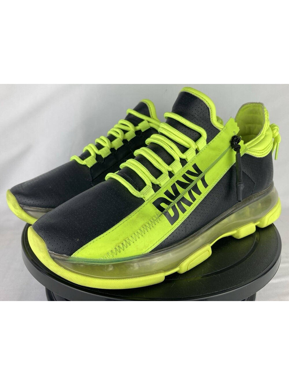 Women’s Size 8.5 DKNY Neon Green Black Zip Chunky Bubble Sole Sneakers Shoes